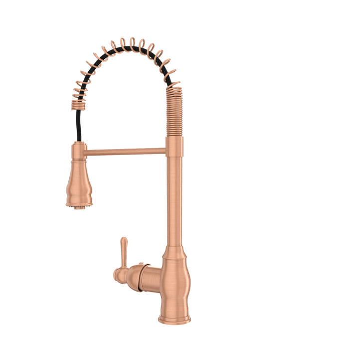 Copper Pre-Rinse Spring Kitchen Faucet, Single Level Solid Brass Kitchen Sink Faucets with Pull Down Sprayer - AK96518C
