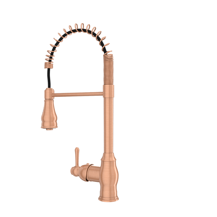 Copper Kitchen Faucet with Soap Dispenser, Single Handle Solid Brass High Arc Pull Down Sprayer Head Kitchen Sink Faucets with Deck Plate