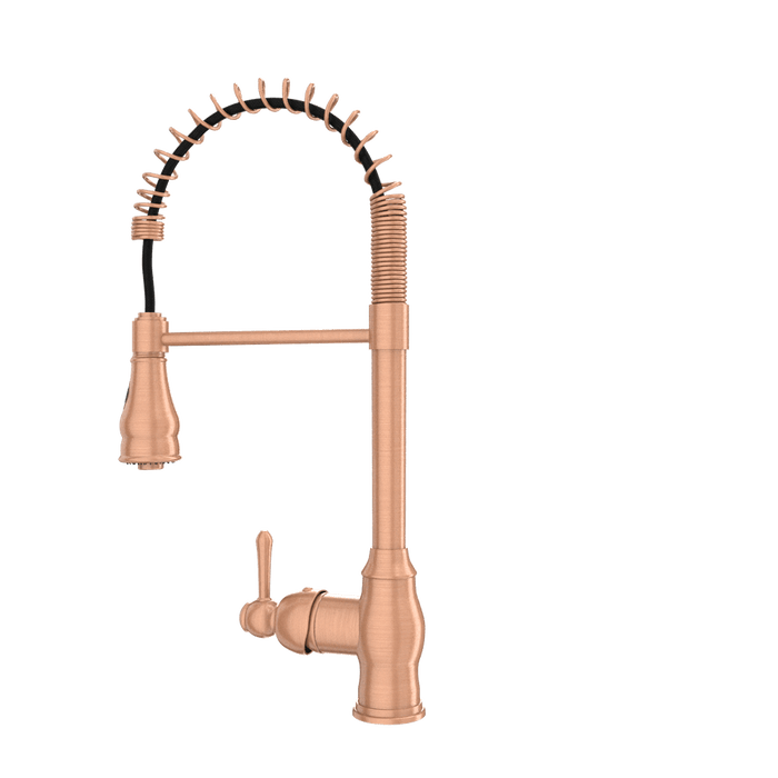 Copper Pre-Rinse Spring Kitchen Faucet, Single Level Solid Brass Kitchen Sink Faucets with Pull Down Sprayer - AK96518C