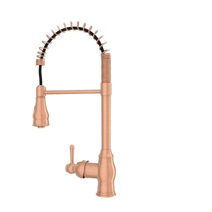 Copper Kitchen Faucet with Soap Dispenser, Single Handle Solid Brass High Arc Pull Down Sprayer Head Kitchen Sink Faucets with Deck Plate