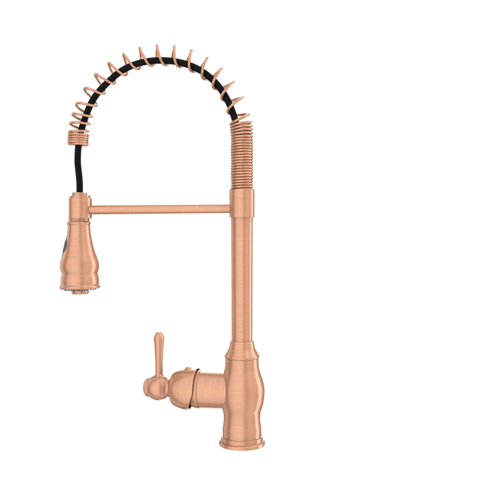 Copper Kitchen Faucet with Soap Dispenser, Single Handle Solid Brass High Arc Pull Down Sprayer Head Kitchen Sink Faucets with Deck Plate