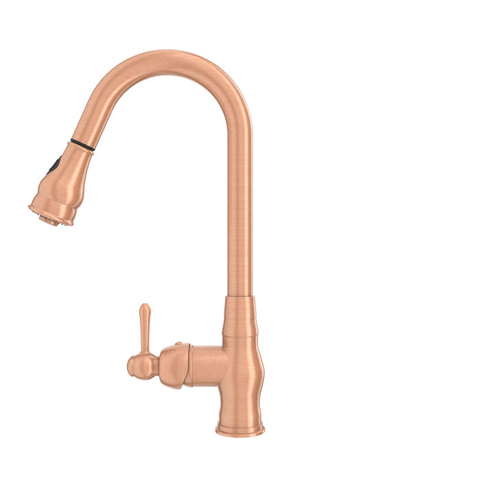 Copper Kitchen Faucet with Soap Dispenser, Single Handle Solid Brass High Arc Pull Down Sprayer Head Kitchen Sink Faucets with Deck Plate