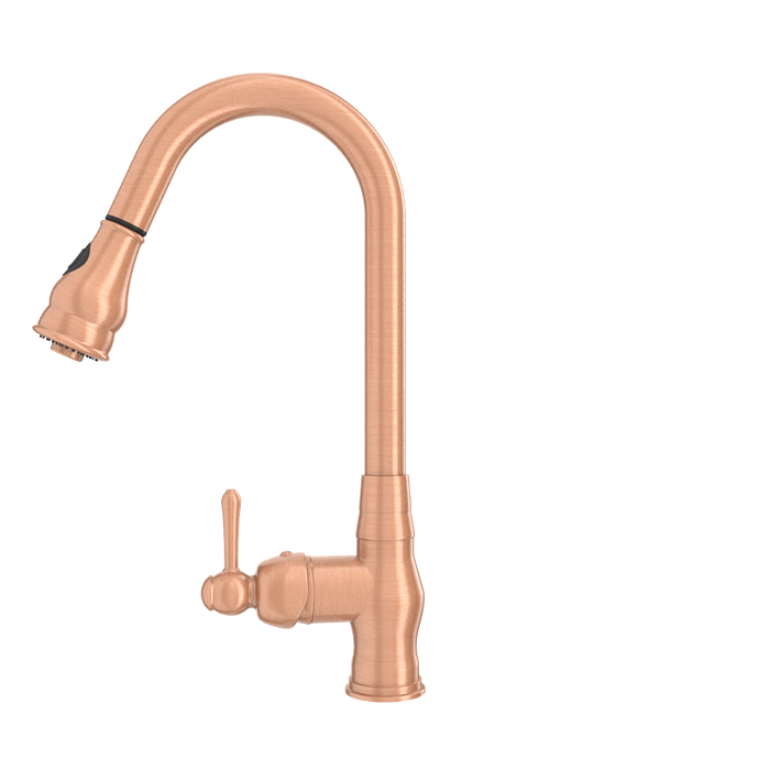 Copper Kitchen Faucet with Soap Dispenser, Single Handle Solid Brass High Arc Pull Down Sprayer Head Kitchen Sink Faucets with Deck Plate