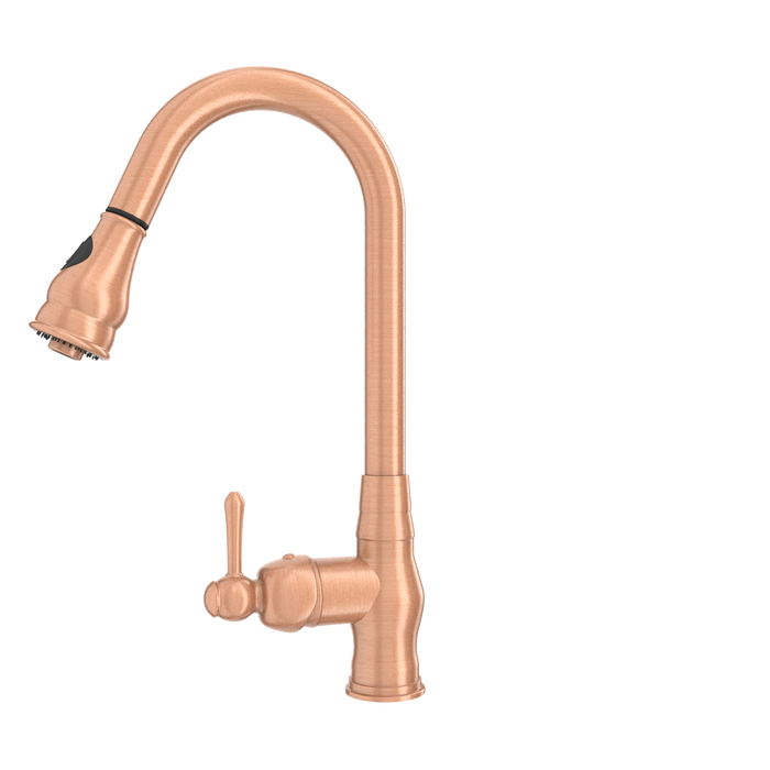 Copper Kitchen Faucet with Soap Dispenser, Single Handle Solid Brass High Arc Pull Down Sprayer Head Kitchen Sink Faucets with Deck Plate