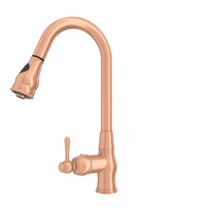 Copper Kitchen Faucet with Soap Dispenser, Single Handle Solid Brass High Arc Pull Down Sprayer Head Kitchen Sink Faucets with Deck Plate