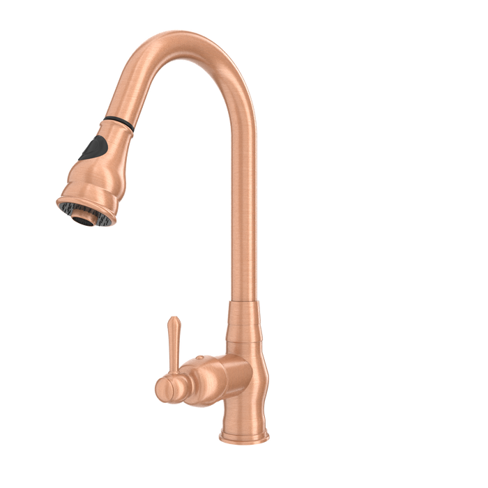 Copper Kitchen Faucet with Soap Dispenser, Single Handle Solid Brass High Arc Pull Down Sprayer Head Kitchen Sink Faucets with Deck Plate