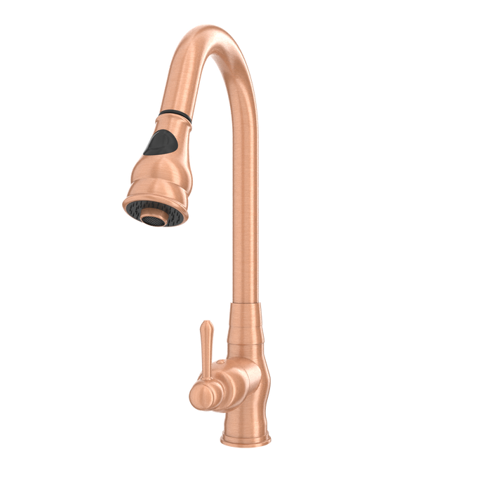 Copper Kitchen Faucet with Soap Dispenser, Single Handle Solid Brass High Arc Pull Down Sprayer Head Kitchen Sink Faucets with Deck Plate