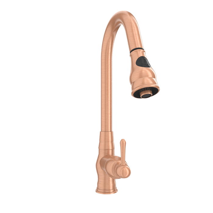 Copper Kitchen Faucet with Soap Dispenser, Single Handle Solid Brass High Arc Pull Down Sprayer Head Kitchen Sink Faucets with Deck Plate