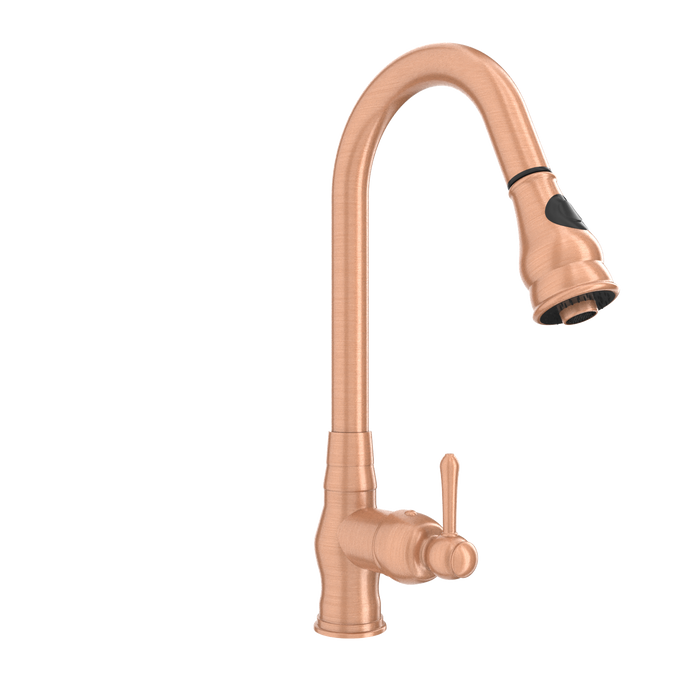 Copper Kitchen Faucet with Soap Dispenser, Single Handle Solid Brass High Arc Pull Down Sprayer Head Kitchen Sink Faucets with Deck Plate