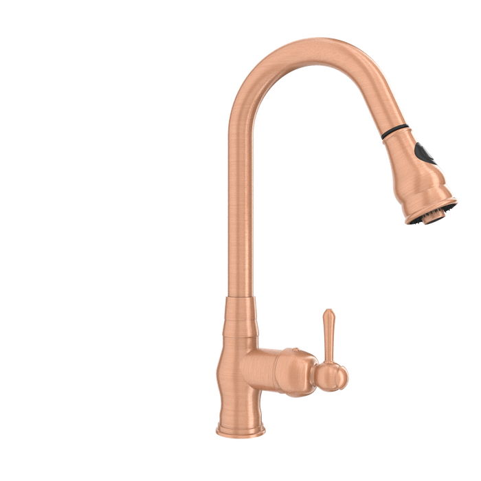 Copper Kitchen Faucet with Soap Dispenser, Single Handle Solid Brass High Arc Pull Down Sprayer Head Kitchen Sink Faucets with Deck Plate