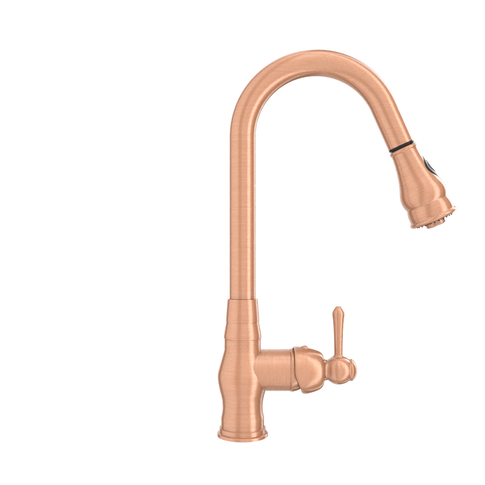 Copper Kitchen Faucet with Soap Dispenser, Single Handle Solid Brass High Arc Pull Down Sprayer Head Kitchen Sink Faucets with Deck Plate