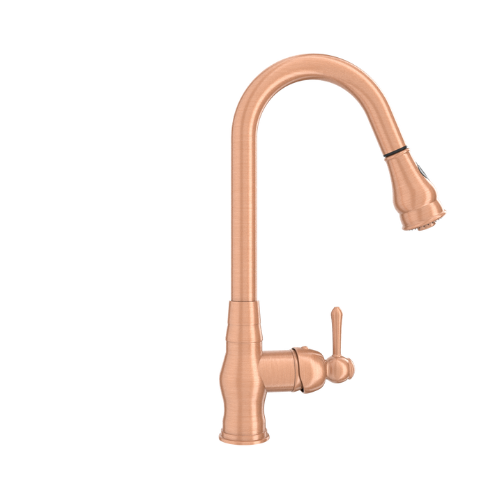 Copper Kitchen Faucet with Soap Dispenser, Single Handle Solid Brass High Arc Pull Down Sprayer Head Kitchen Sink Faucets with Deck Plate