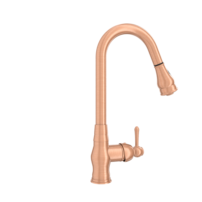 Copper Kitchen Faucet with Soap Dispenser, Single Handle Solid Brass High Arc Pull Down Sprayer Head Kitchen Sink Faucets with Deck Plate