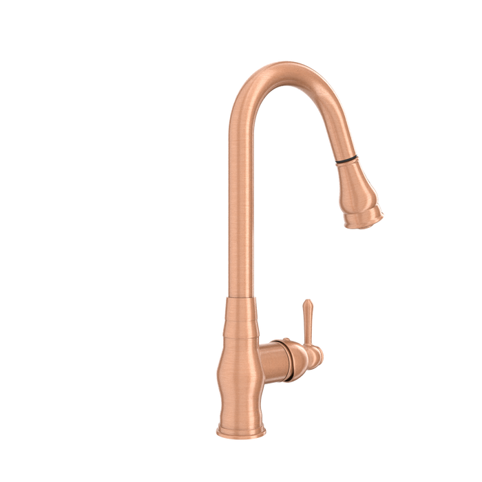 Copper Kitchen Faucet with Soap Dispenser, Single Handle Solid Brass High Arc Pull Down Sprayer Head Kitchen Sink Faucets with Deck Plate