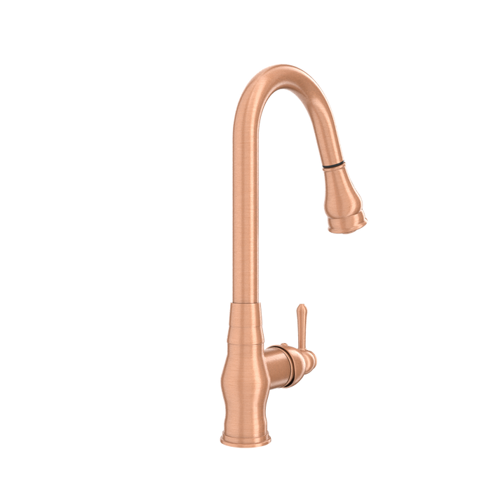 Copper Kitchen Faucet with Soap Dispenser, Single Handle Solid Brass High Arc Pull Down Sprayer Head Kitchen Sink Faucets with Deck Plate