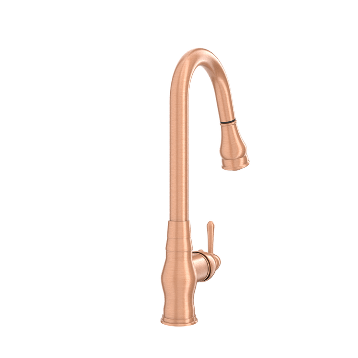 Copper Kitchen Faucet with Soap Dispenser, Single Handle Solid Brass High Arc Pull Down Sprayer Head Kitchen Sink Faucets with Deck Plate
