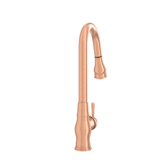 Copper Kitchen Faucet with Soap Dispenser, Single Handle Solid Brass High Arc Pull Down Sprayer Head Kitchen Sink Faucets with Deck Plate
