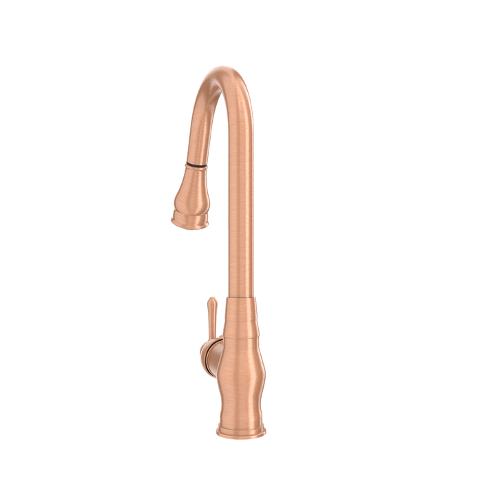 Copper Kitchen Faucet with Soap Dispenser, Single Handle Solid Brass High Arc Pull Down Sprayer Head Kitchen Sink Faucets with Deck Plate