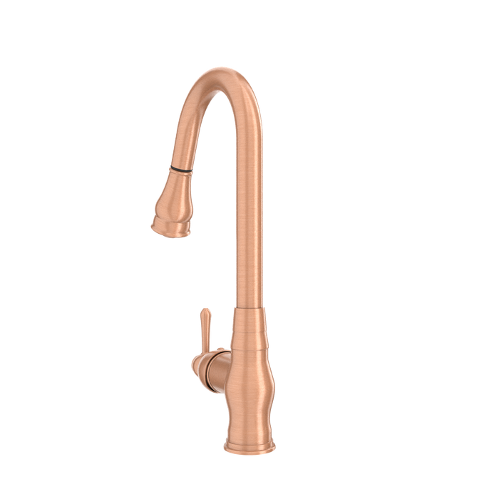 Copper Kitchen Faucet with Soap Dispenser, Single Handle Solid Brass High Arc Pull Down Sprayer Head Kitchen Sink Faucets with Deck Plate
