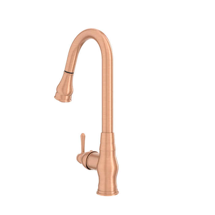 Copper Kitchen Faucet with Soap Dispenser, Single Handle Solid Brass High Arc Pull Down Sprayer Head Kitchen Sink Faucets with Deck Plate