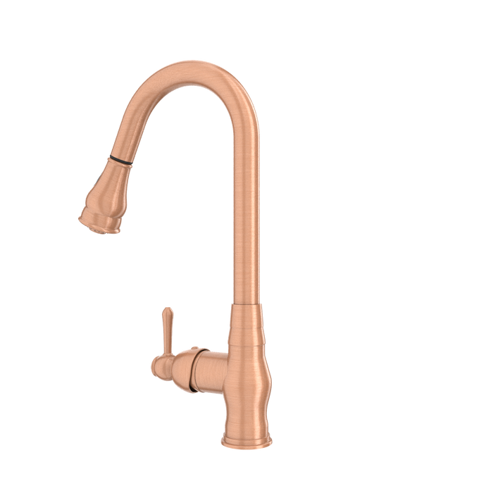 Copper Kitchen Faucet with Soap Dispenser, Single Handle Solid Brass High Arc Pull Down Sprayer Head Kitchen Sink Faucets with Deck Plate