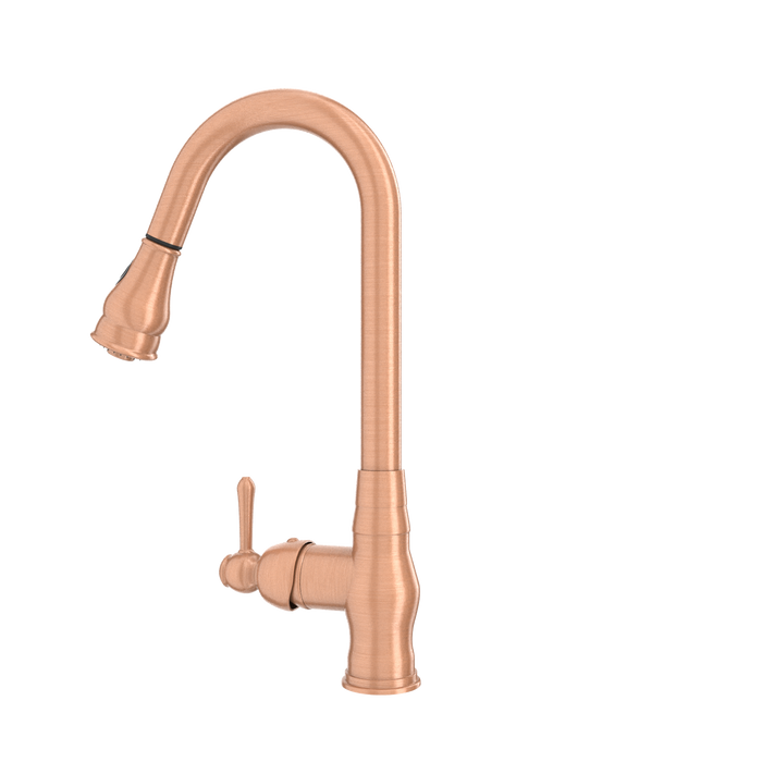 Copper Kitchen Faucet with Soap Dispenser, Single Handle Solid Brass High Arc Pull Down Sprayer Head Kitchen Sink Faucets with Deck Plate