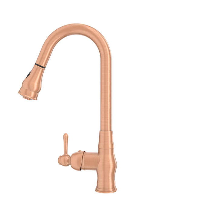 Copper Kitchen Faucet with Soap Dispenser, Single Handle Solid Brass High Arc Pull Down Sprayer Head Kitchen Sink Faucets with Deck Plate