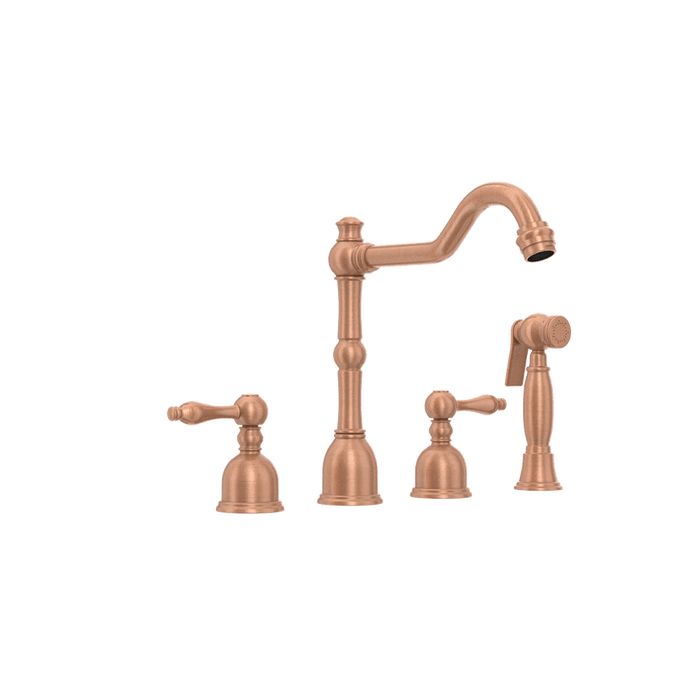 Two-Handles Copper Widespread Kitchen Faucet with Side Sprayer - AK96818C