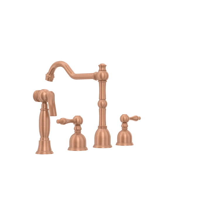 Two-Handles Copper Widespread Kitchen Faucet with Side Sprayer - AK96818C