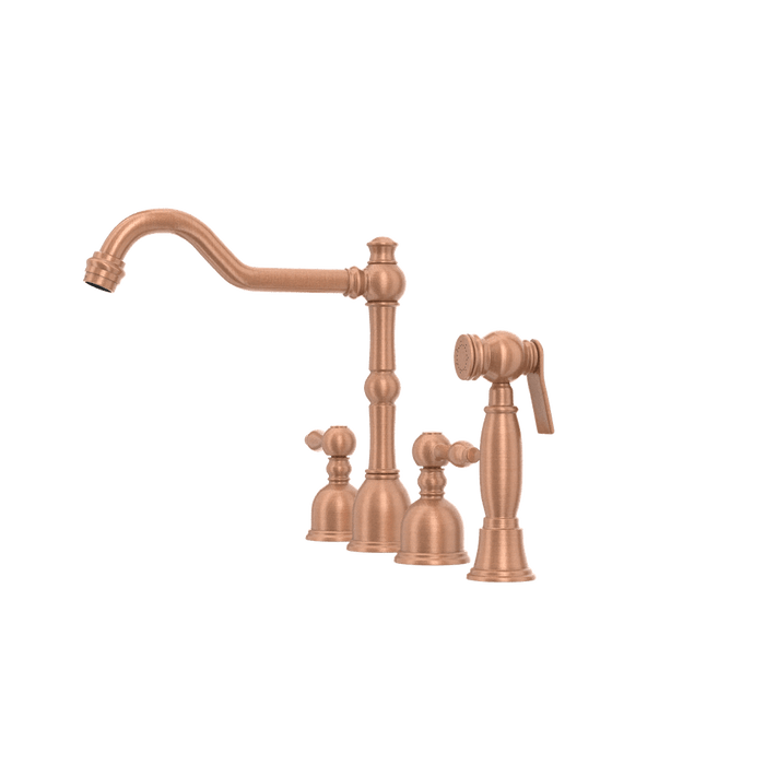Two-Handles Copper Widespread Kitchen Faucet with Side Sprayer - AK96818C