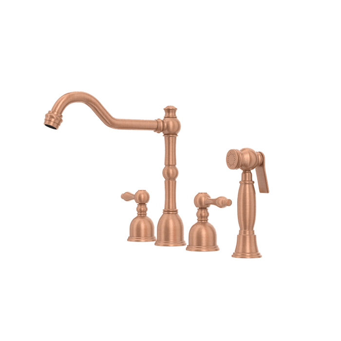 Two-Handles Copper Widespread Kitchen Faucet with Side Sprayer - AK96818C