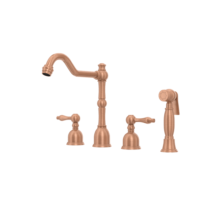 Two-Handles Copper Widespread Kitchen Faucet with Side Sprayer - AK96818C