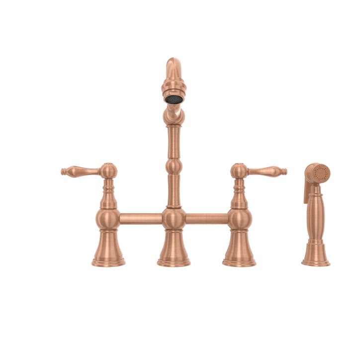 Two-Handles Copper Bridge Kitchen Faucet with Side Sprayer - AK96718C