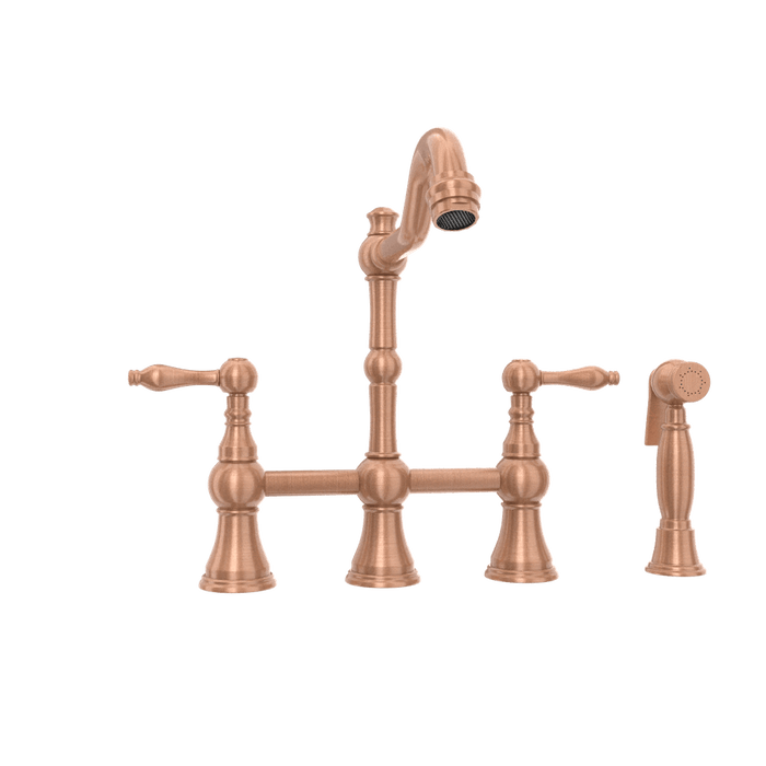 Two-Handles Copper Bridge Kitchen Faucet with Side Sprayer - AK96718C