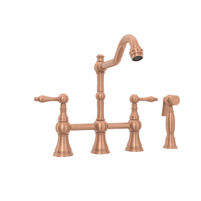 Two-Handles Copper Bridge Kitchen Faucet with Side Sprayer - AK96718C