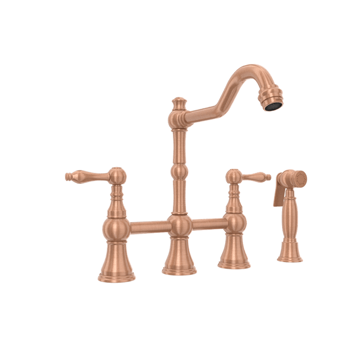 Two-Handles Copper Bridge Kitchen Faucet with Side Sprayer - AK96718C