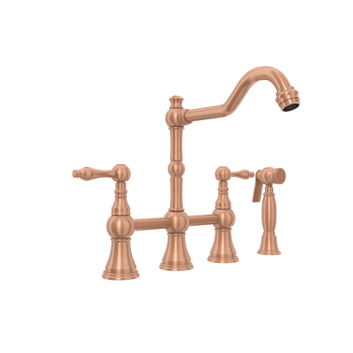 Two-Handles Copper Bridge Kitchen Faucet with Side Sprayer - AK96718C
