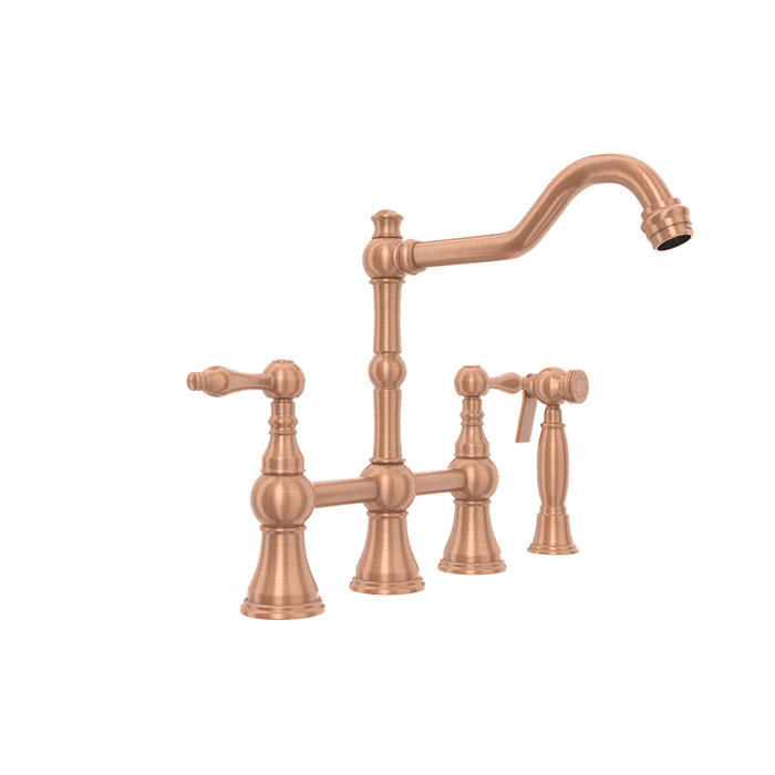 Two-Handles Copper Bridge Kitchen Faucet with Side Sprayer - AK96718C