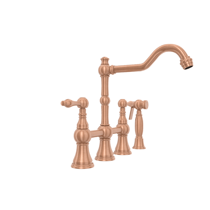 Two-Handles Copper Bridge Kitchen Faucet with Side Sprayer - AK96718C