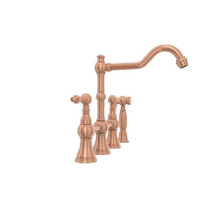 Two-Handles Copper Bridge Kitchen Faucet with Side Sprayer - AK96718C