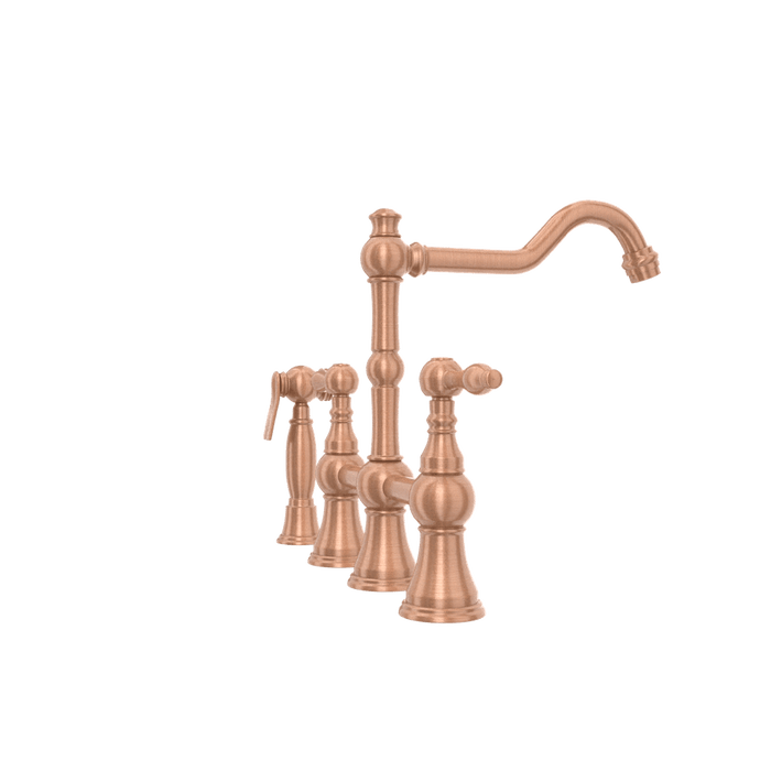 Two-Handles Copper Bridge Kitchen Faucet with Side Sprayer - AK96718C