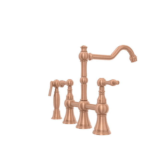 Two-Handles Copper Bridge Kitchen Faucet with Side Sprayer - AK96718C