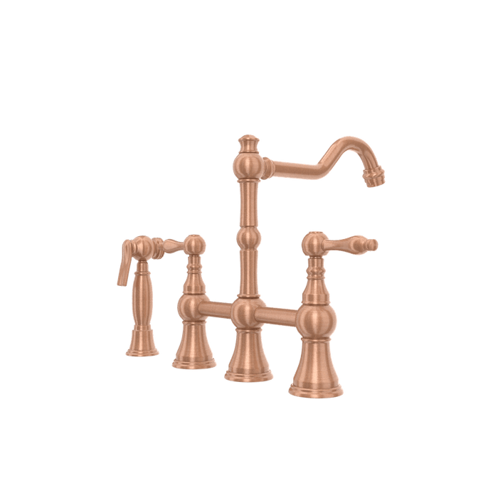 Two-Handles Copper Bridge Kitchen Faucet with Side Sprayer - AK96718C