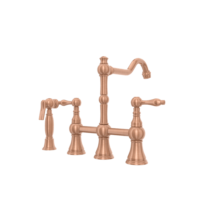 Two-Handles Copper Bridge Kitchen Faucet with Side Sprayer - AK96718C