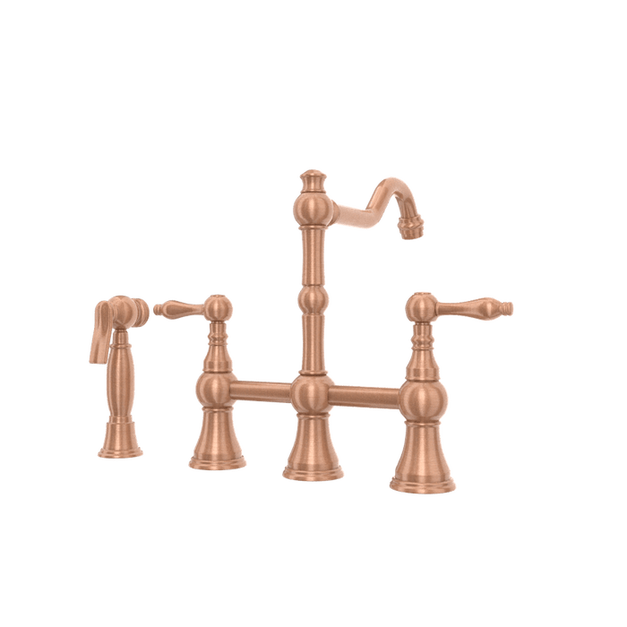 Two-Handles Copper Bridge Kitchen Faucet with Side Sprayer - AK96718C