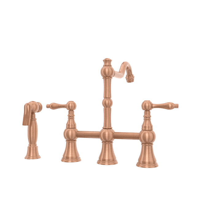 Two-Handles Copper Bridge Kitchen Faucet with Side Sprayer - AK96718C