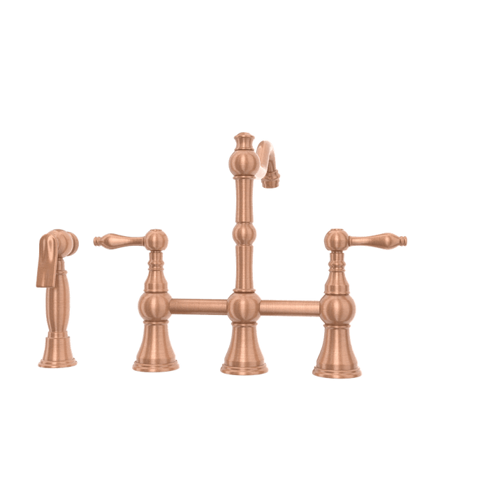 Two-Handles Copper Bridge Kitchen Faucet with Side Sprayer - AK96718C