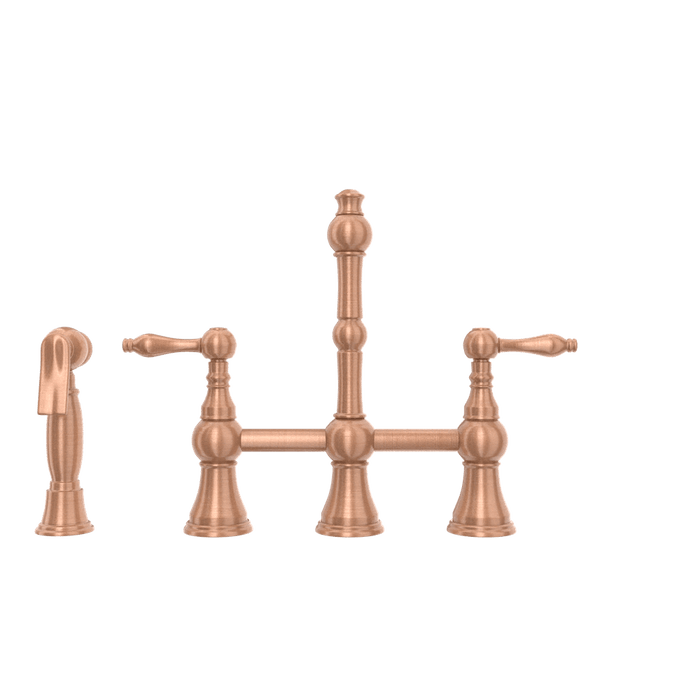 Two-Handles Copper Bridge Kitchen Faucet with Side Sprayer - AK96718C