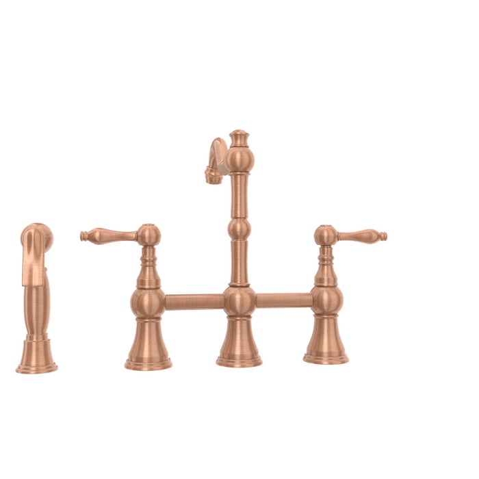 Two-Handles Copper Bridge Kitchen Faucet with Side Sprayer - AK96718C