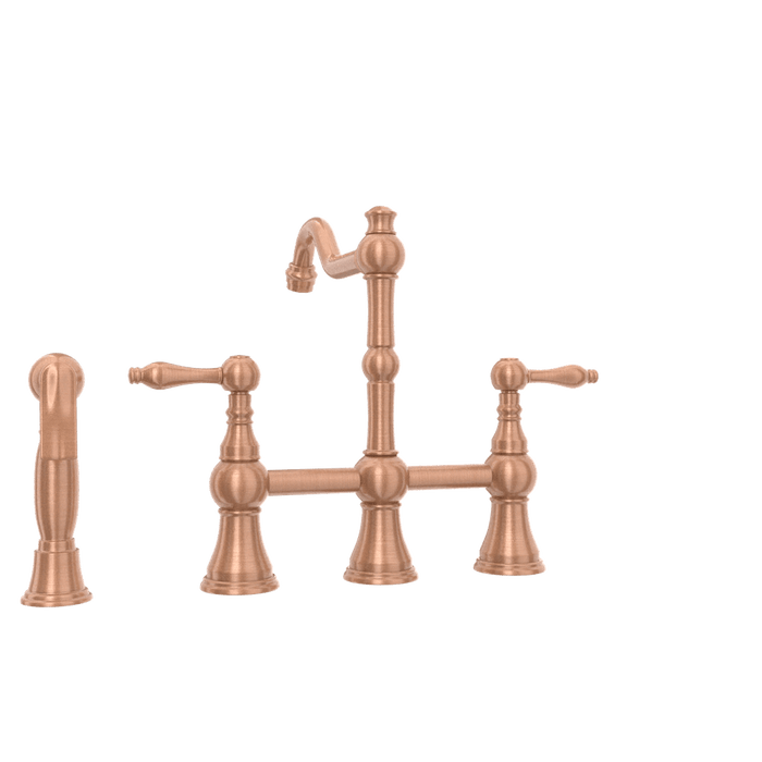 Two-Handles Copper Bridge Kitchen Faucet with Side Sprayer - AK96718C